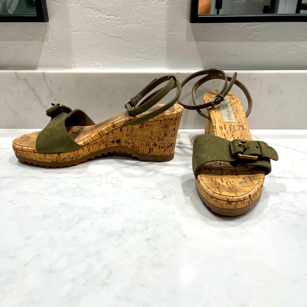 Stella McCartney suede & cork wedge sandal. EUC